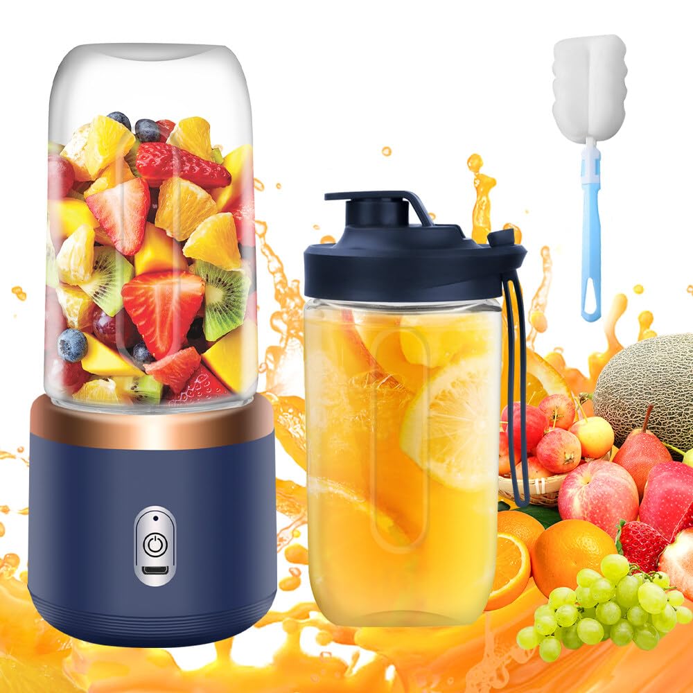 Przenośny blender, TGKYK 400ML Smoothie Mikser z filiżankami, szczotkami i 6 ostrzami, przenośny blender, mini blender do przygotowywania koktajli mlecznych, soków owocowych, smoothie