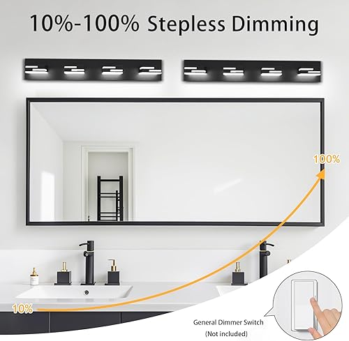 Miniatura 4 de Lámparas LED modernas para tocador de baño, 4 luces, 5CCT, regulables, color negro mate, para accesorios de iluminación de baño sobre espejo, con