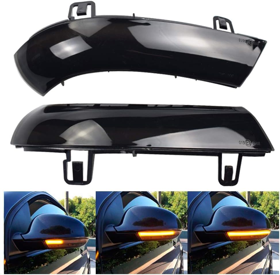AMOPA 2PCS Sequential LED Turn Signal Side Mirror Indicator Lights Compatible with VW Golf 5 GTI Jetta MK5 Passat B5.5 B6 Sharan Superb, Amber Light Smoke Lens