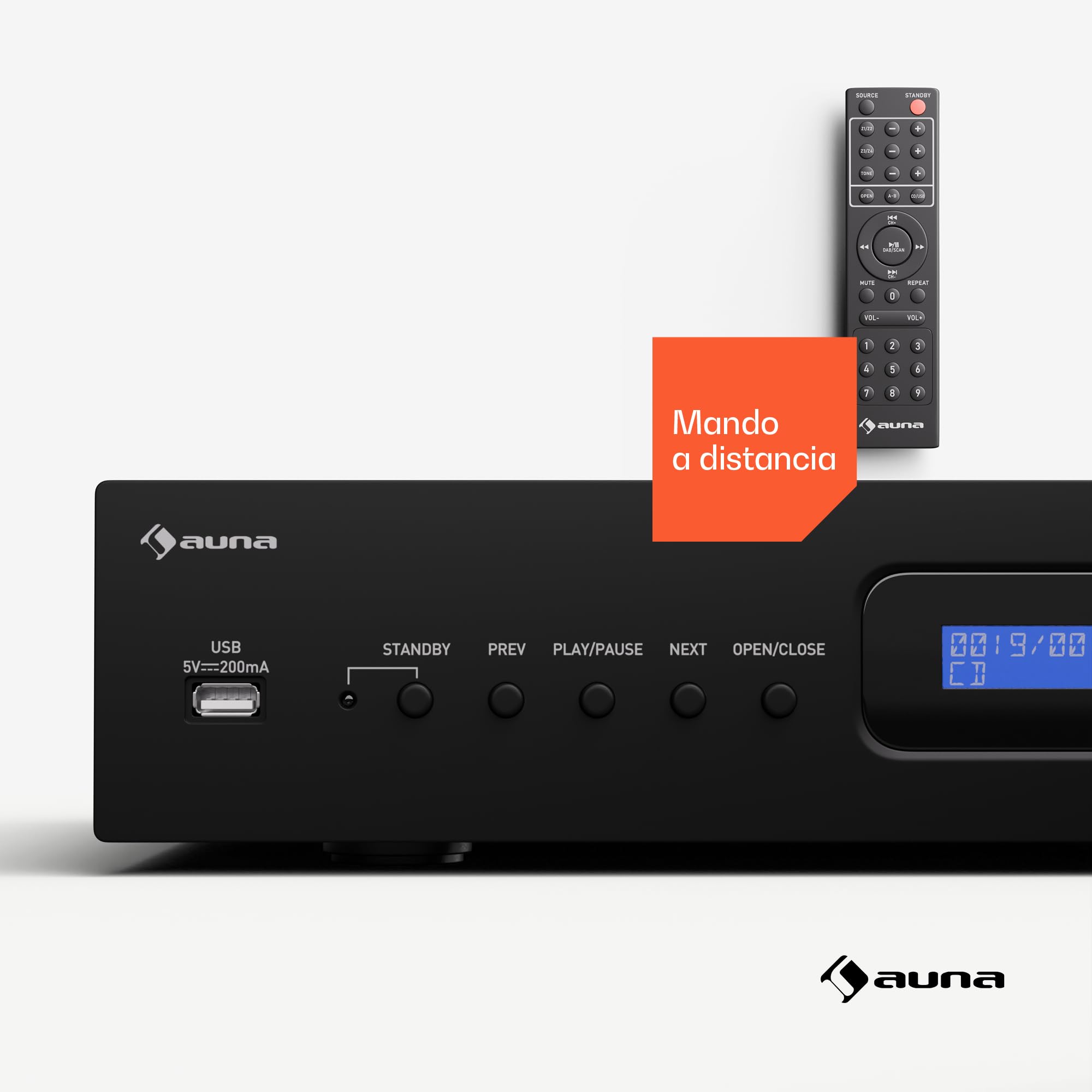 Auna Art22 Reproductor de CD Alta Fidelidad con Unidad de Ranura, Entrada USB, Reproducción CD-MP3, Mando a Distancia, Salidas Óptica & Coaxial – 130W – Negro