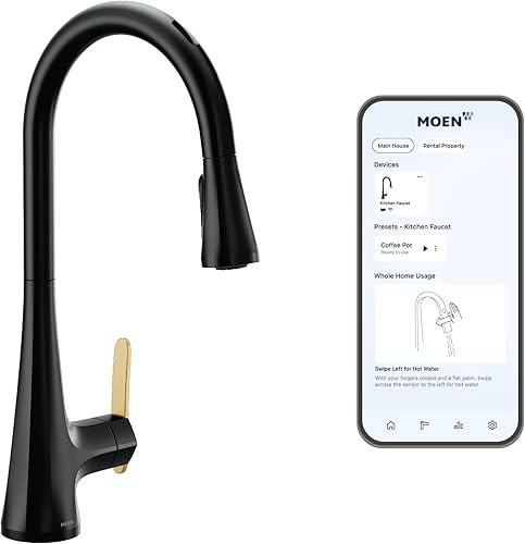 Moen Sinema S7235EV2BL - Grifo de cocina con rociador extraíble sin contacto y control de voz y movimiento, color negro mate