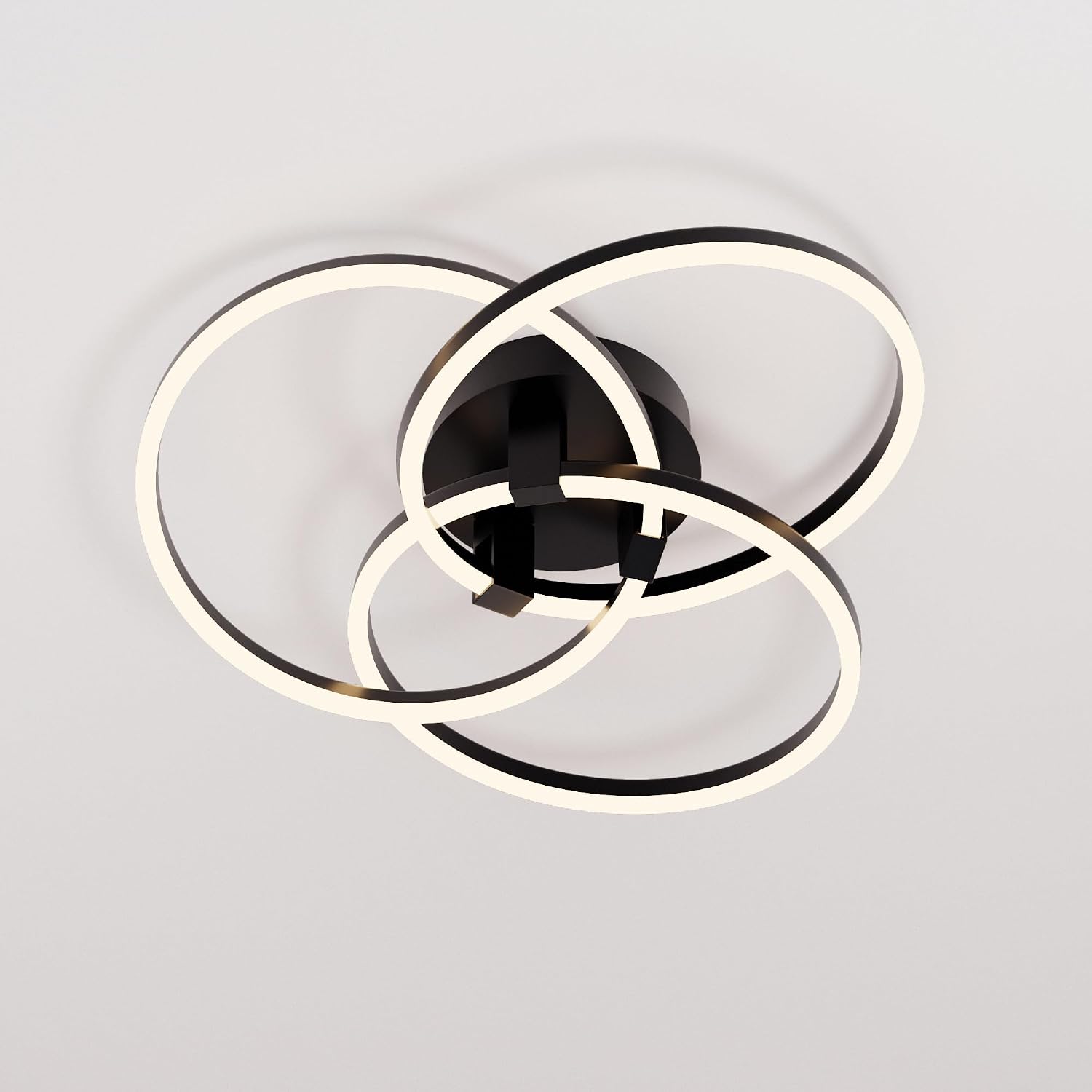 Maxax 3 Ring LED Ceiling Light Fixture, 23"W * 7.5"H, Circle Modern Semi Flush Mount Chandelier, AL Alloy Frame, 45W Dimmable, ETL, for Bedrooms, Living room, Kitchen, Entryway, Hallway, Matte Black