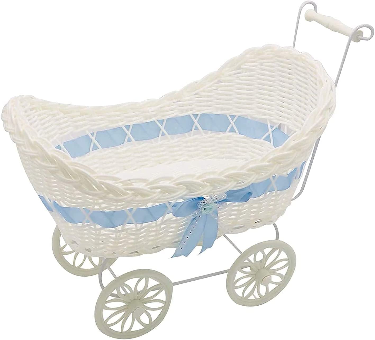 Baby Pram Hamper Wicker Toy Basket with Handles and Wheels Great Gift for Boy & Girl Baby Showers or Newborn Baby Gifts (Blue)