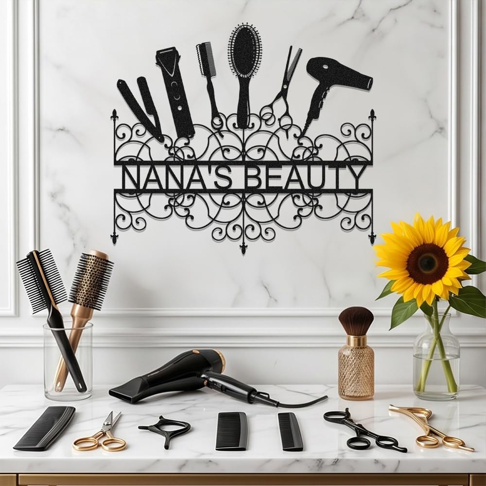 Custom Barbershop Metal Sign Wall Art Hanging,Beauty Salon Personalized Hairdresser Name Signs Gifts for Hairdressers & Barbers,Customized Stylish Barber Shop Decor Welcome Plaques 8 to 24 Inches