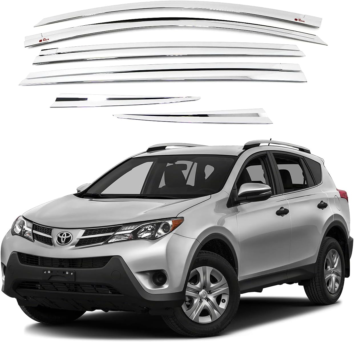 AUTOCLOVER Tape-On Rain Guards Window Visors 6 Pcs Set for Toyota Rav4 2013 2014 2015 2016 2017 2018 / Window Deflectors, Out-Channel Vent Shades (Chrome)