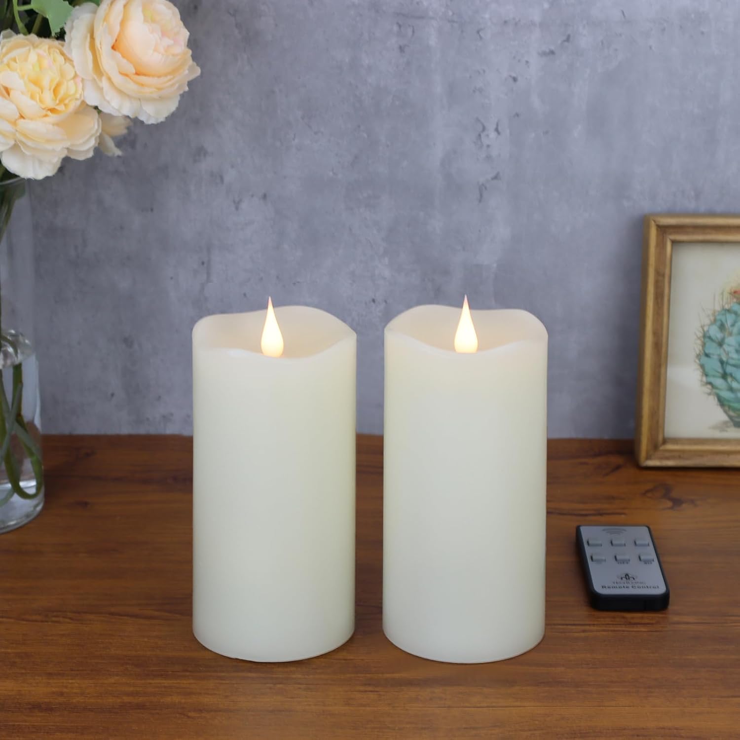 TECHLONG Flameless Candles with Remote Timers, 3D Moving Flickering Flame Battery Operated