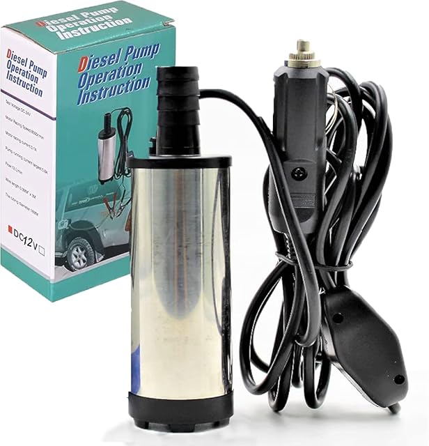 Diesel Pump, Water Oil Diesel Fuel Transfer Pump Electric Oil Pump Extractor 12v Stainless Steel Submersible Pump 3M Cable with Cigarette Plug for Car Motorbike Speed Boat