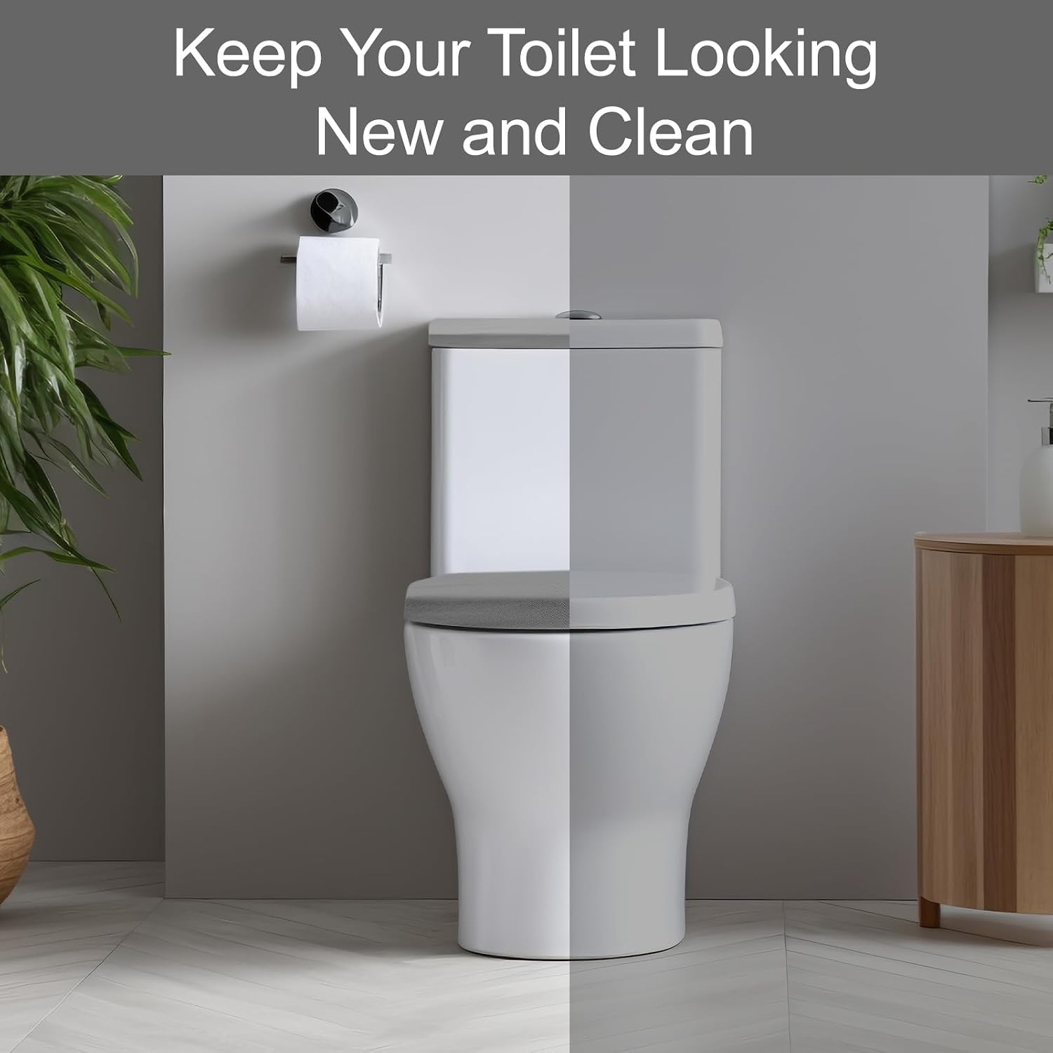 Toilet Tank Cover and Toilet Lid Cover, 2Pcs Washable Toilet Covers Set Elastic Bathroom Toilet Protectors Polyester Universal Stretch Decor Accessories Toilet Top Covers(Dark Gray)