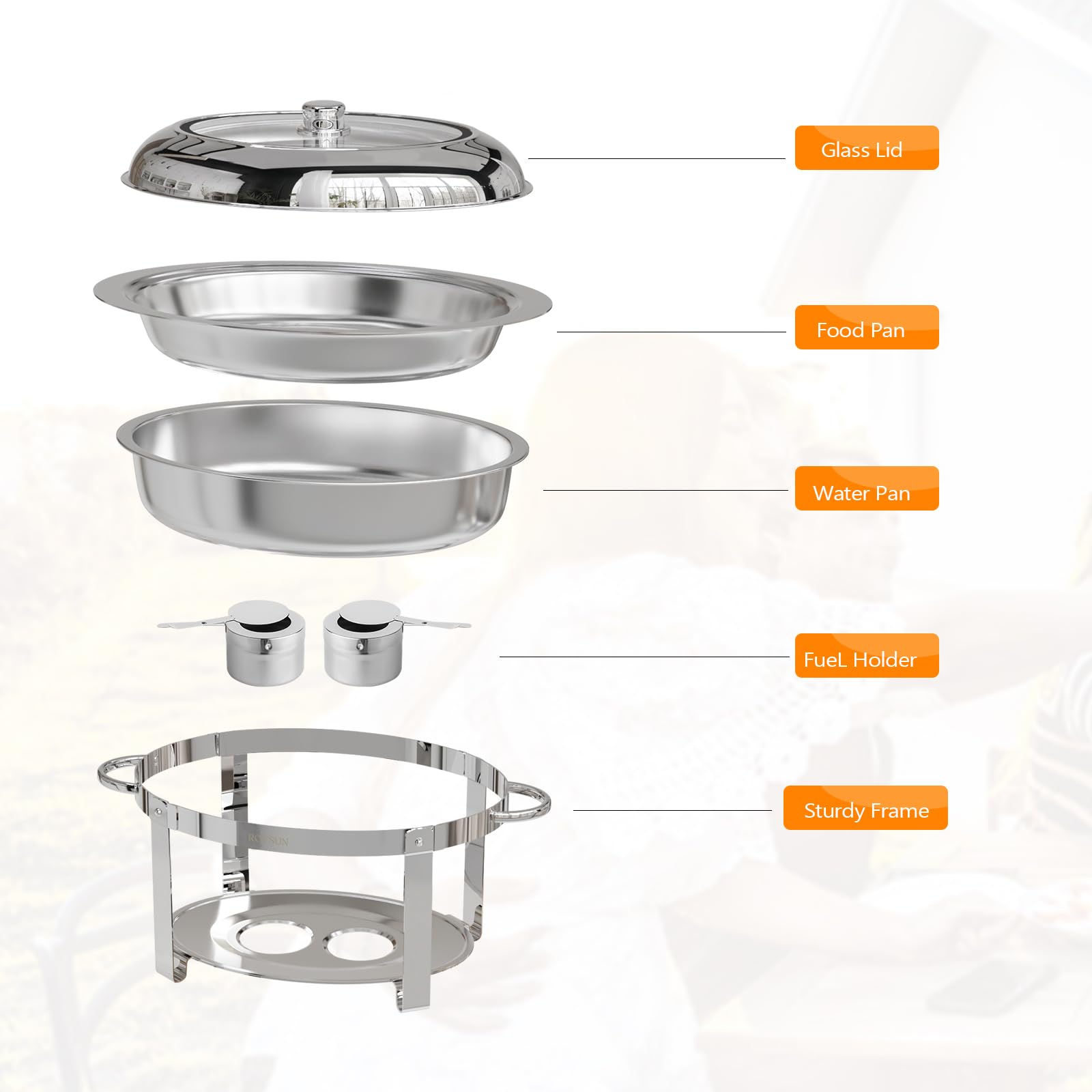 ROVSUN Juego de 2 platos ovalados para buffet, juego de platos de acero inoxidable de 6 cuartos de galón con tapa de cristal, chafers y calentadores de buffet para fiestas, catering, bodas, banquetes,