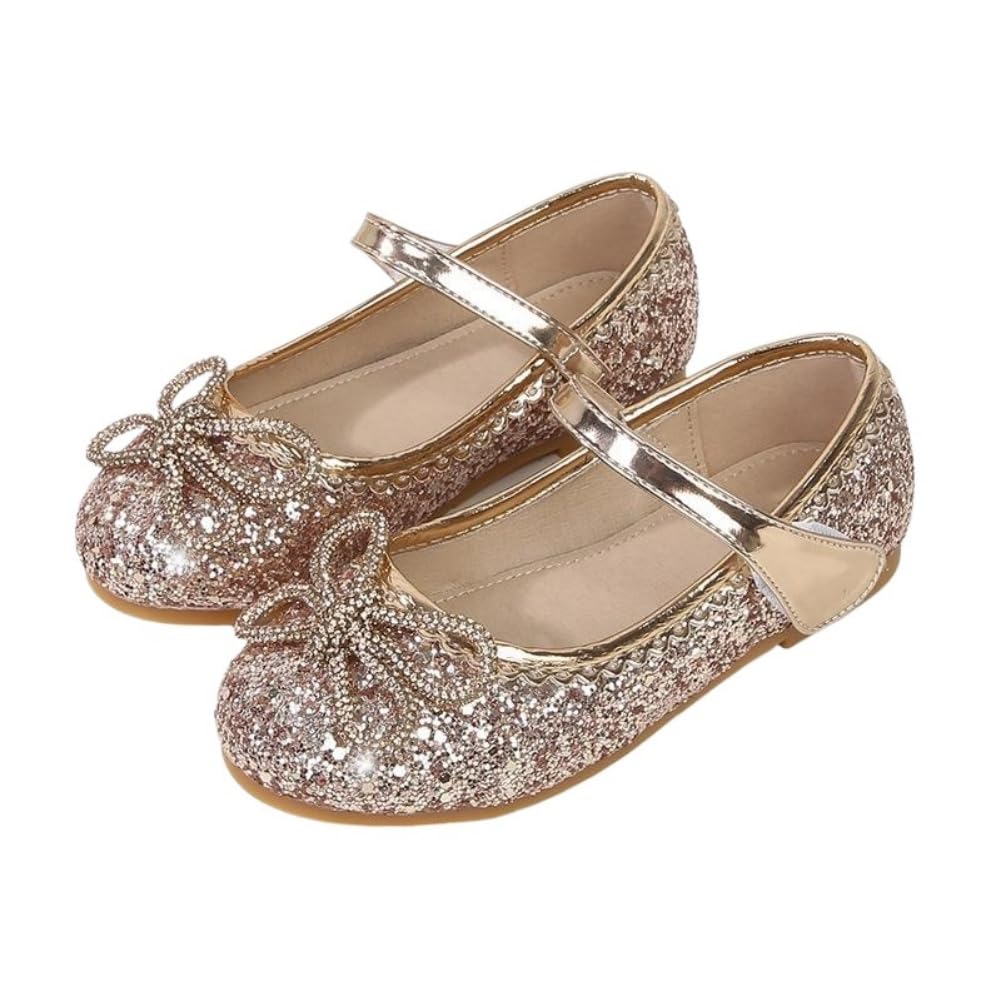 JGKDTX Girls Glitter Ballerina Ballet Mary Jane Flat Wedding Party Birthday Prom Princess Dress Shoes for Toddler/Little Kid (Champagne, Toddler, 6, Numeric, US Footwear Size System, Medium)
