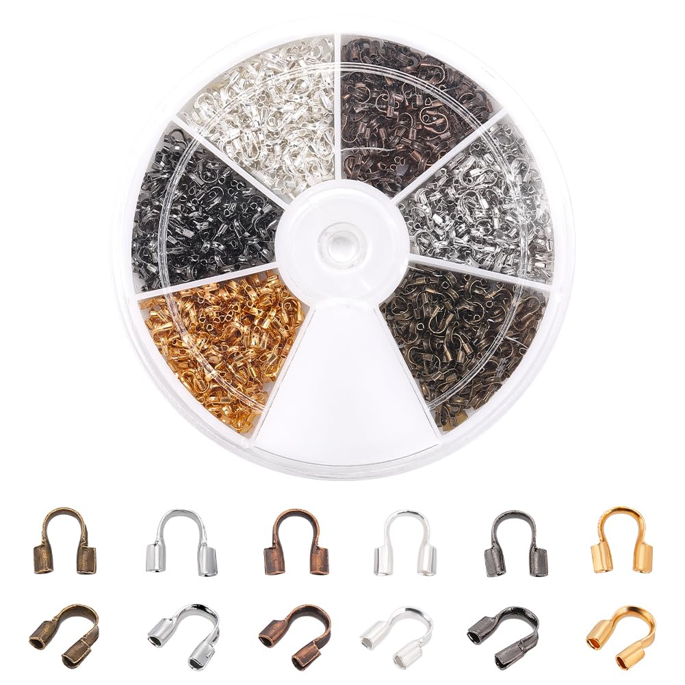 PH PandaHall 900pcs 6 Colors Brass Wire Guardian Wire Cable Protectors for Bearring Bracelet Necklace Jewelry DIY Craft Making