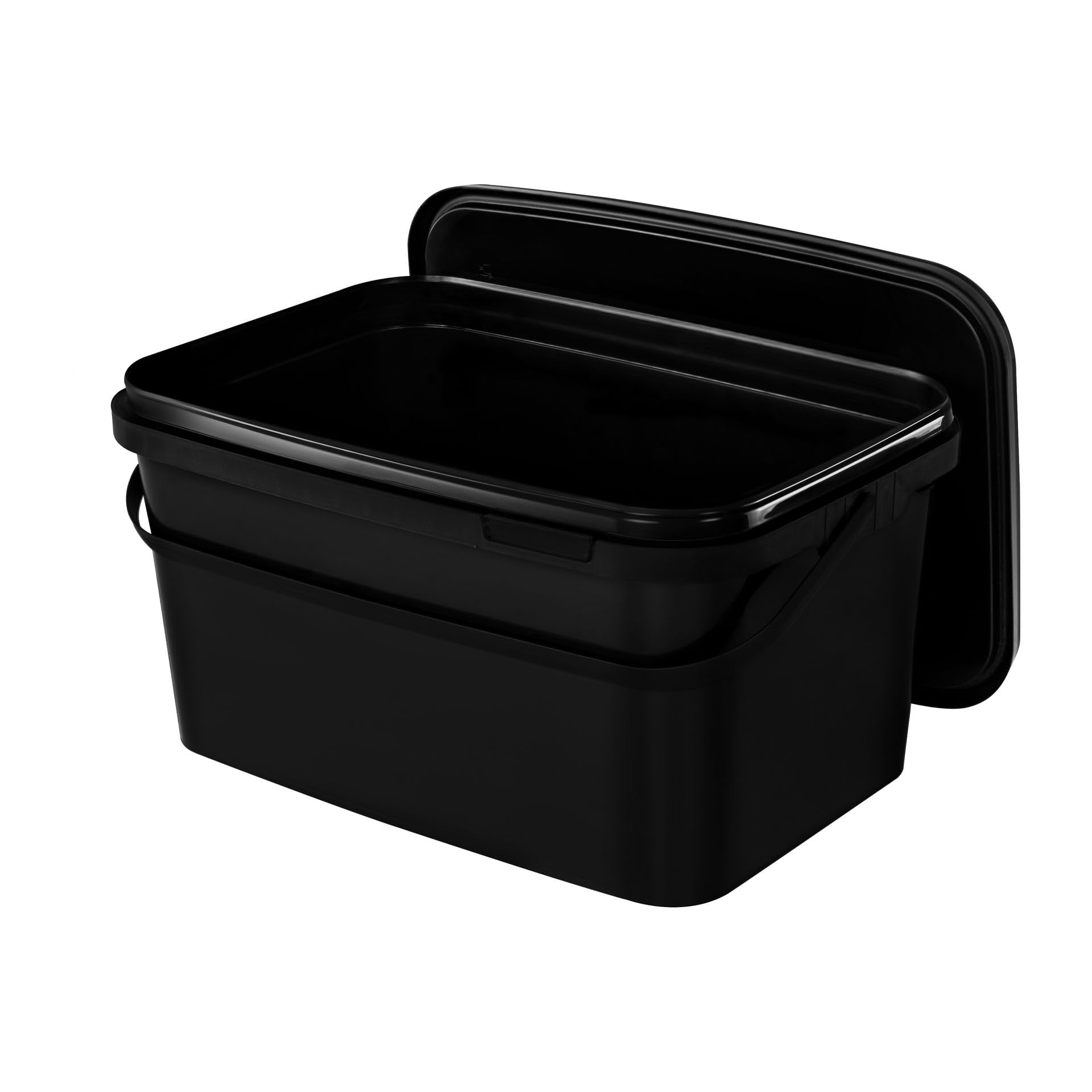Benbow Black Rectangular Bucket With Lid 1.1 Gal (1X 5L) - Food-Safe, Stackable Plastic Box With Handle - Airtight, Leak-Proof, Odourless, Ideal For Home And Commercial Use - Empty