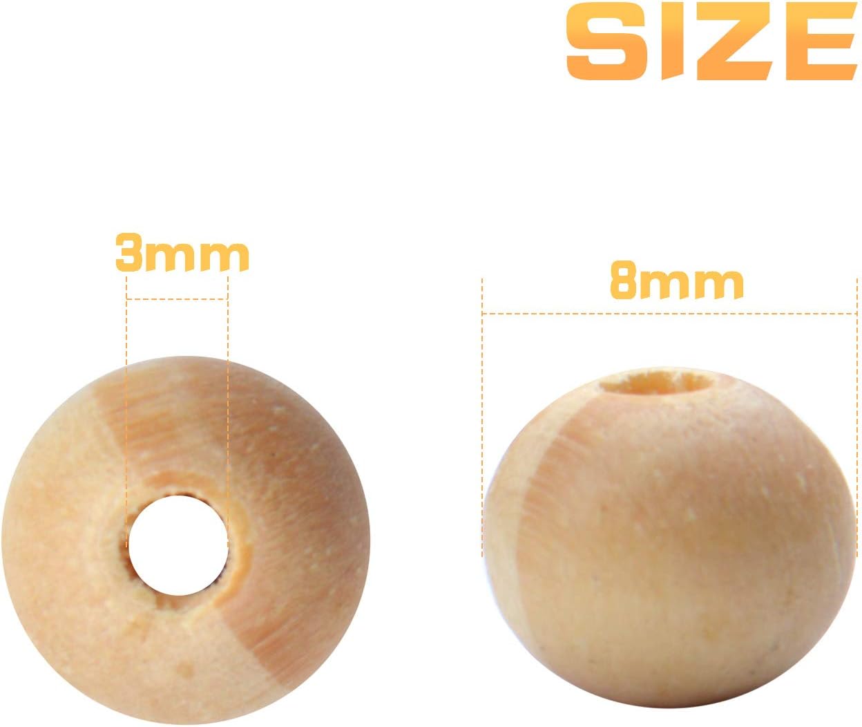 300pcs 8mm Natural Round Unfinished Loose Wood Spacer Beads for Craft Jewelry Making,3mm Hole - Image 4