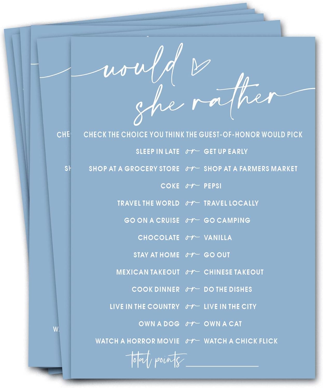 Bridal Shower Games Cards & Shoe Game - 25 Guests Engagement Party Supplies - Minimalist Blue Wedding Party Supplies - B04