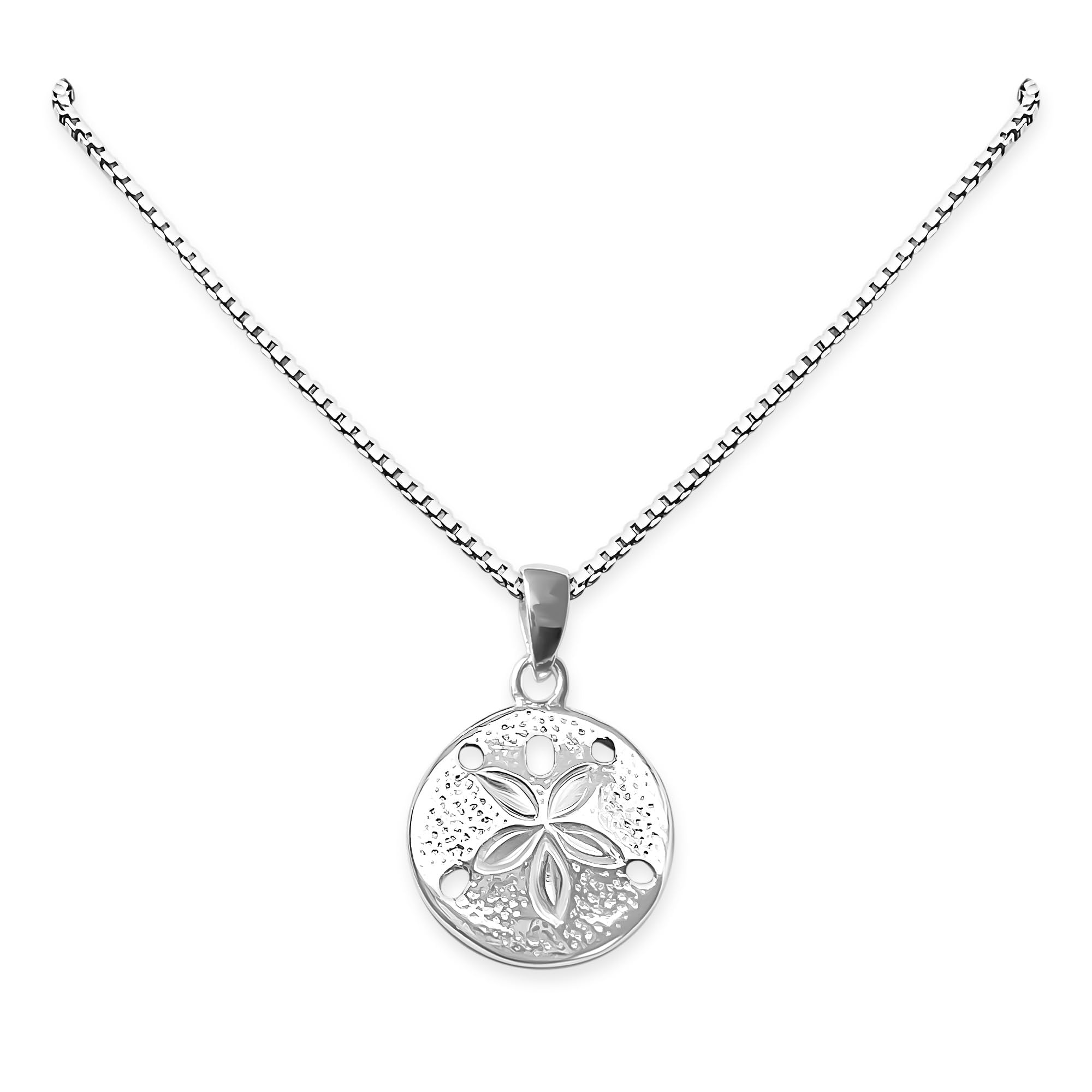 Dainty 925 Sterling Silver Sand Dollar Pendant Necklace for Women Beach Nature Everyday Jewelry Gift for Mom Wife Girlfriend Best Friend Summer
