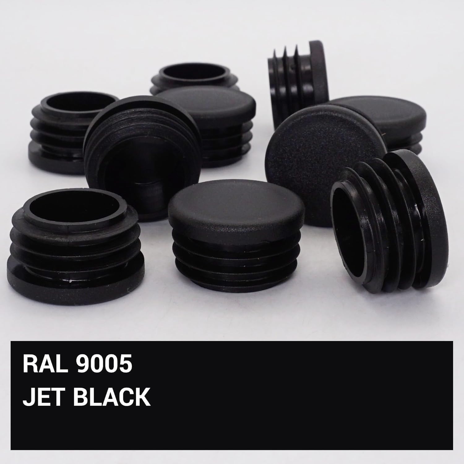 (Pack of 10) Round Tube Inserts 1-3/8" (35 mm), Fence Post Plugs, Black Plastic Tube End Caps, Pipe Plugs, Jet Black RAL 9005