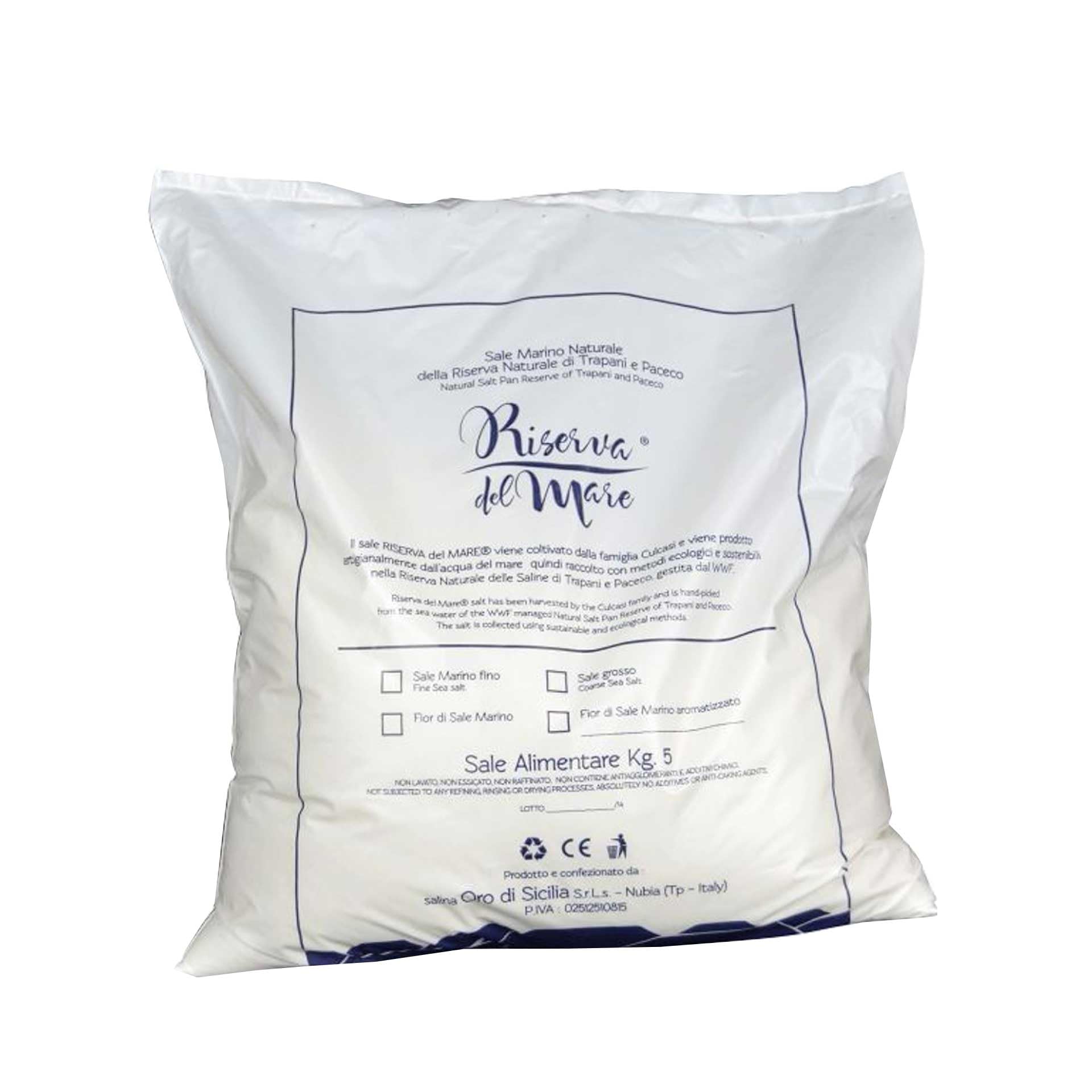 sal integral artesanal de Sicilia – Presidio Slow Food de Trapani - 5 KG (Grano fino)
