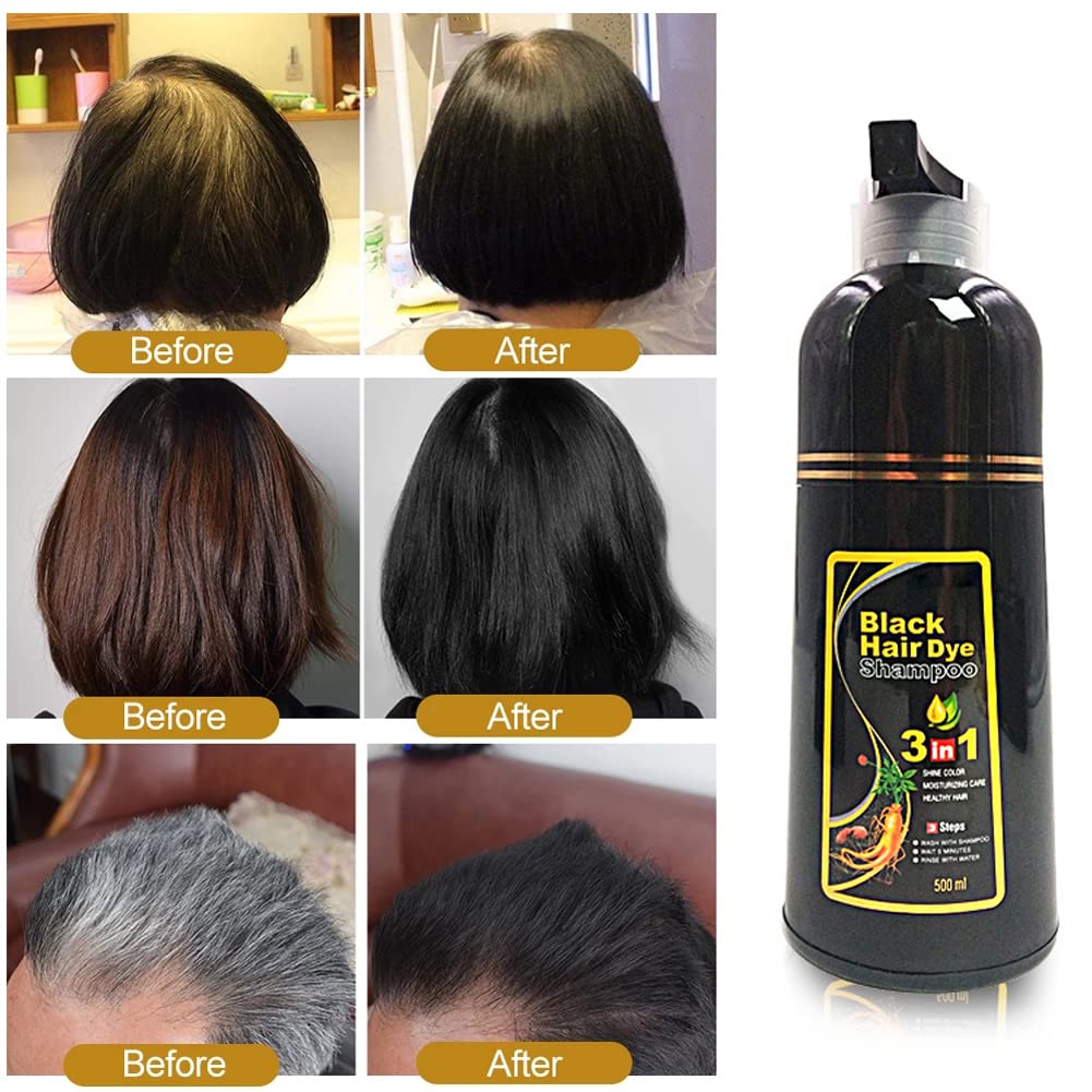 3-in-1 Black Hair Dye Shampoo for Women and Men - 500ML Instant Herbal Hair Darkening Shampoo - 10 Mins No More Grey or White Hair product thumbnail 4