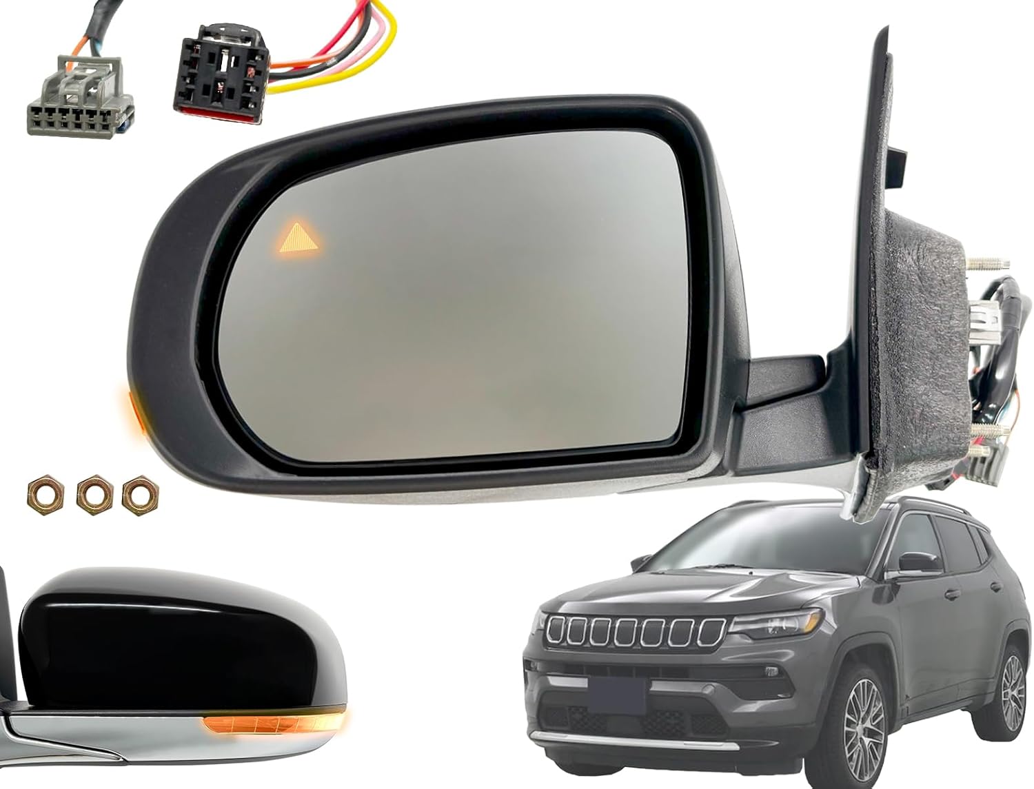 APA Replacement Rear View Mirror Compatible with 2017-2021 COMPASS Compass Power Heated with Turn Signal Light Blind Spot Detection Chrome Trim Driver Side 68365147AA CH1320502