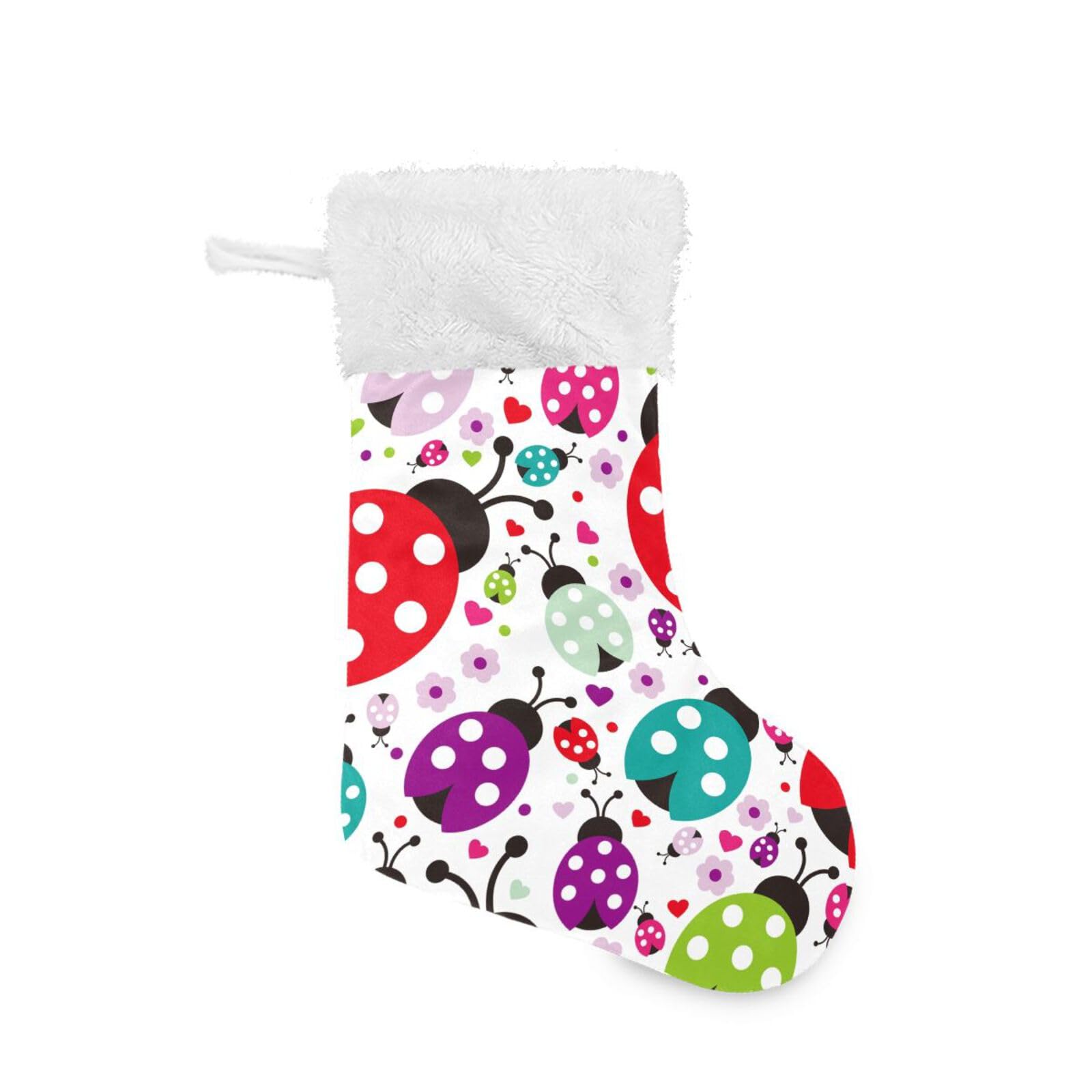 susiyo Lady Bug Polka Dot Christmas Stocking 18 Inches Large Xmas Stocking Velvet Plush Fireplace Hanging Stocking Gift Holding Bag for Christmas