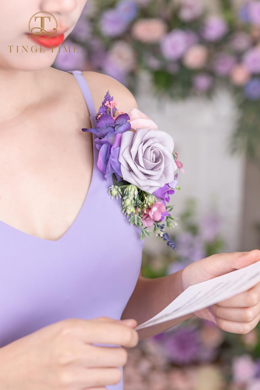 TINGE TIME Artificial Shoulder Corsages Flowers, Set of 2, Mother of The Bride Floral Corsage for Wedding Ceremony Anniversary Formal Dinner Party (Violet&Mistyrose)