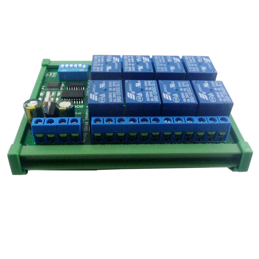 DC 12V 8 Ch RS485 Relay Board Modbus RTU UART Remote Control Switch DIN35 Rail Box for PLC Automation Control (5 x 12V No Shell)
