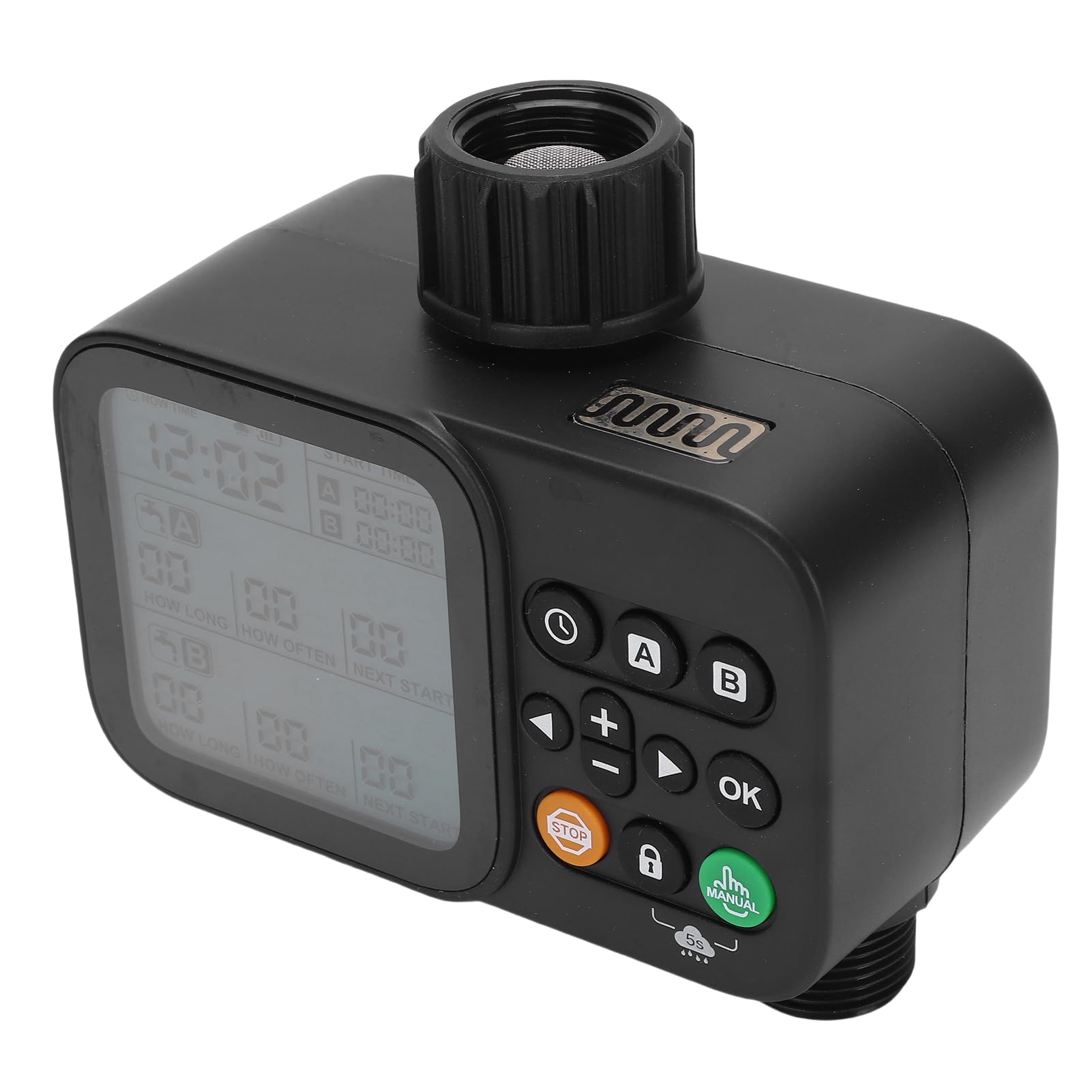 Temporizzatore per Irrigazione a 2 Zone, Controller Automatico Programmabile per Irrigazione, Timer per Tubo di con Ritardo Pioggia, Display LCD per Cortili da Giardino, Prato