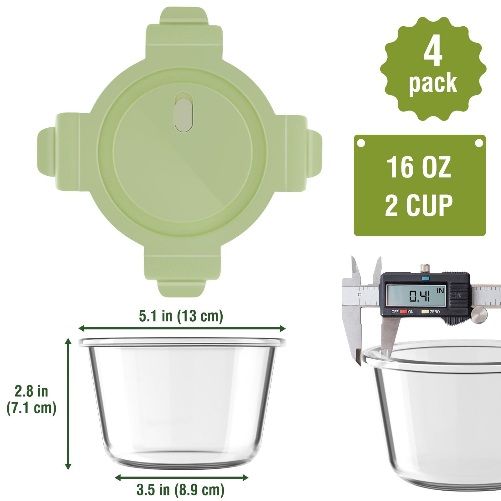 Juego de 8 recipientes de vidrio para preparación de comidas con tapas, herméticos, 2 tazas, recipientes de vidrio resistentes al calor, sin BPA, para sobras de sopa, microondas, lavavajillas y