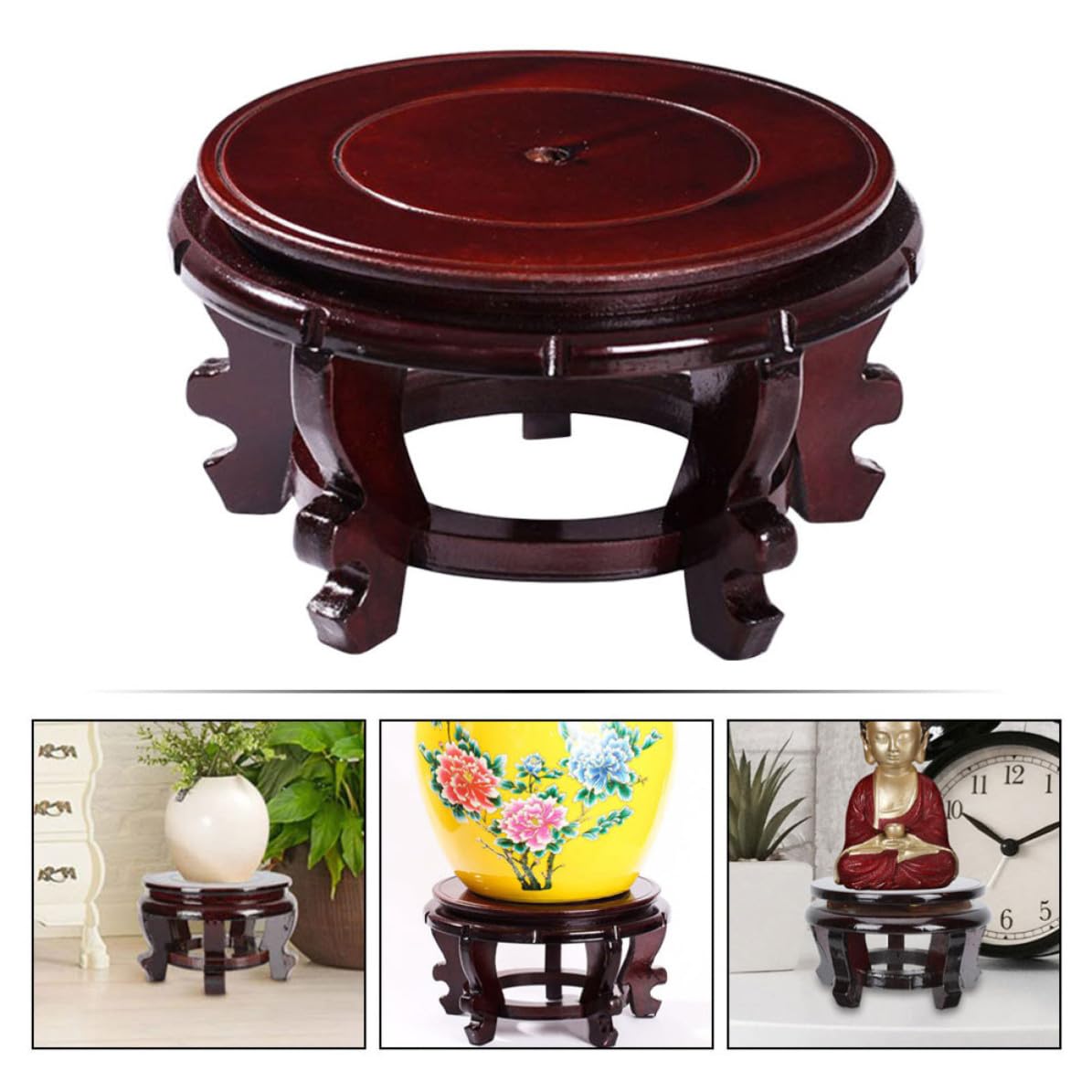 HOMSFOU Soporte de Madera Maciza para Macetas y Peceras Pequeñas Puntos de Apoyo Estables, Base Resistente Que Previene el Desgaste del Suelo, Adecuado para Jardinería y Decoración