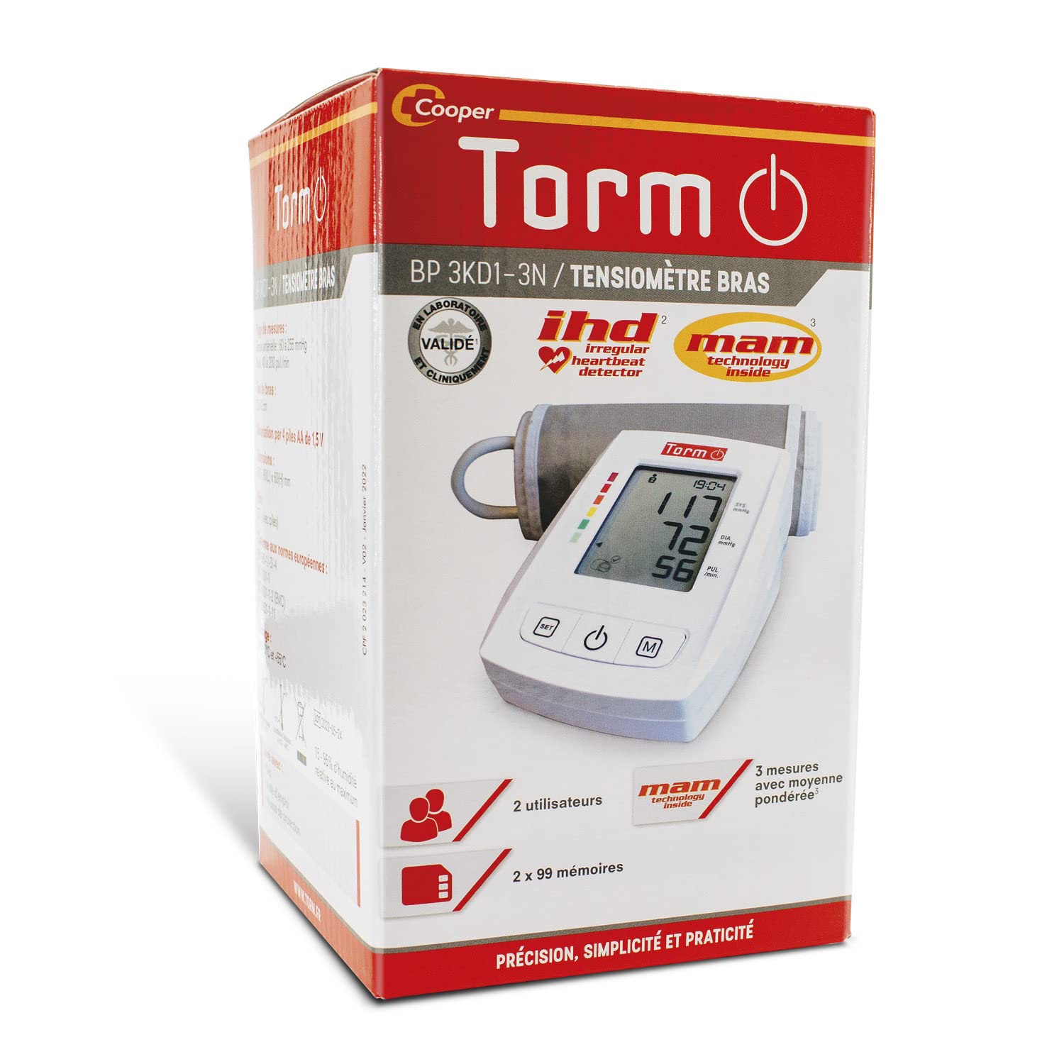 TORM - Autotensiomètre Bras - Mesure de la tension artérielle - Technologie MAM (Mesure Artérielle Moyenne) - Brassard ajustable - Autotensiomètre - 1 unité