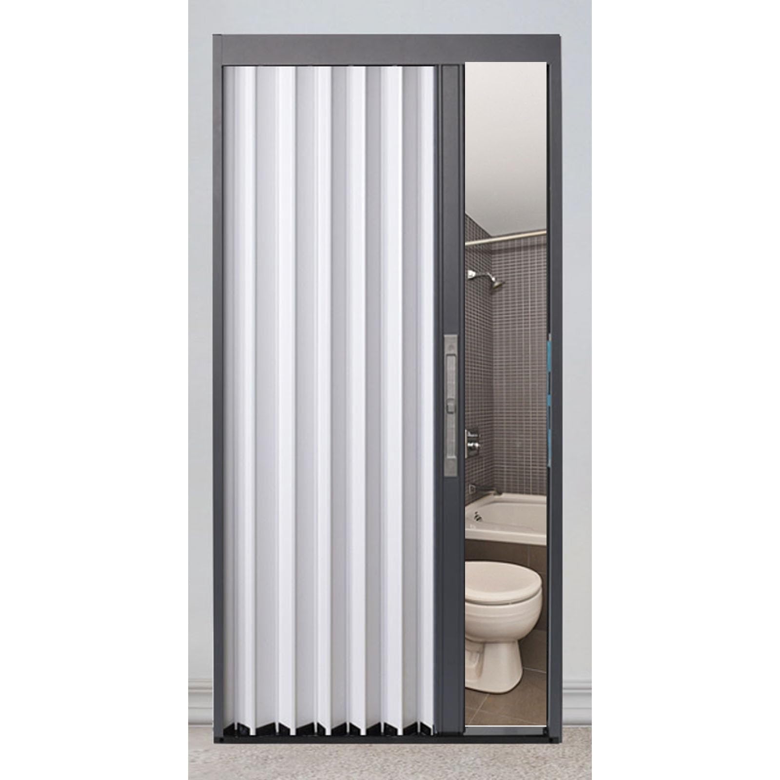 Weiße Faltschiebetüren für Waschküche, 203 cm Falttür für Dusche, Badezimmer, Terrasse mit Magnet, Innentrenntüren/Alternativen zu Küchentüren (86 Zoll x 80 Zoll/218,4 cm x 203,2 cm)