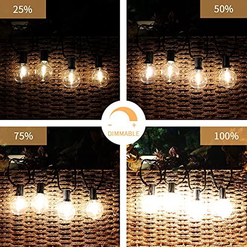 G40 WiFi String Lights 100FT, 30 m světelný řetěz venkovní G40 stmívatelné LED vodotěsné s aplikací, 50 žárovek, 2 náhradní žárovky WLAN světelné řetězy na zahradu, stromečky, terasy, Vánoce