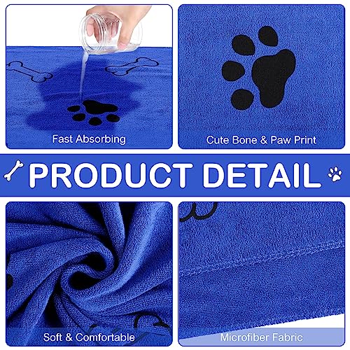 Image of 8 Pcs Dog Towel for Drying, 40 x 24 Inch, Dog Paw and Bone, Dark Blue