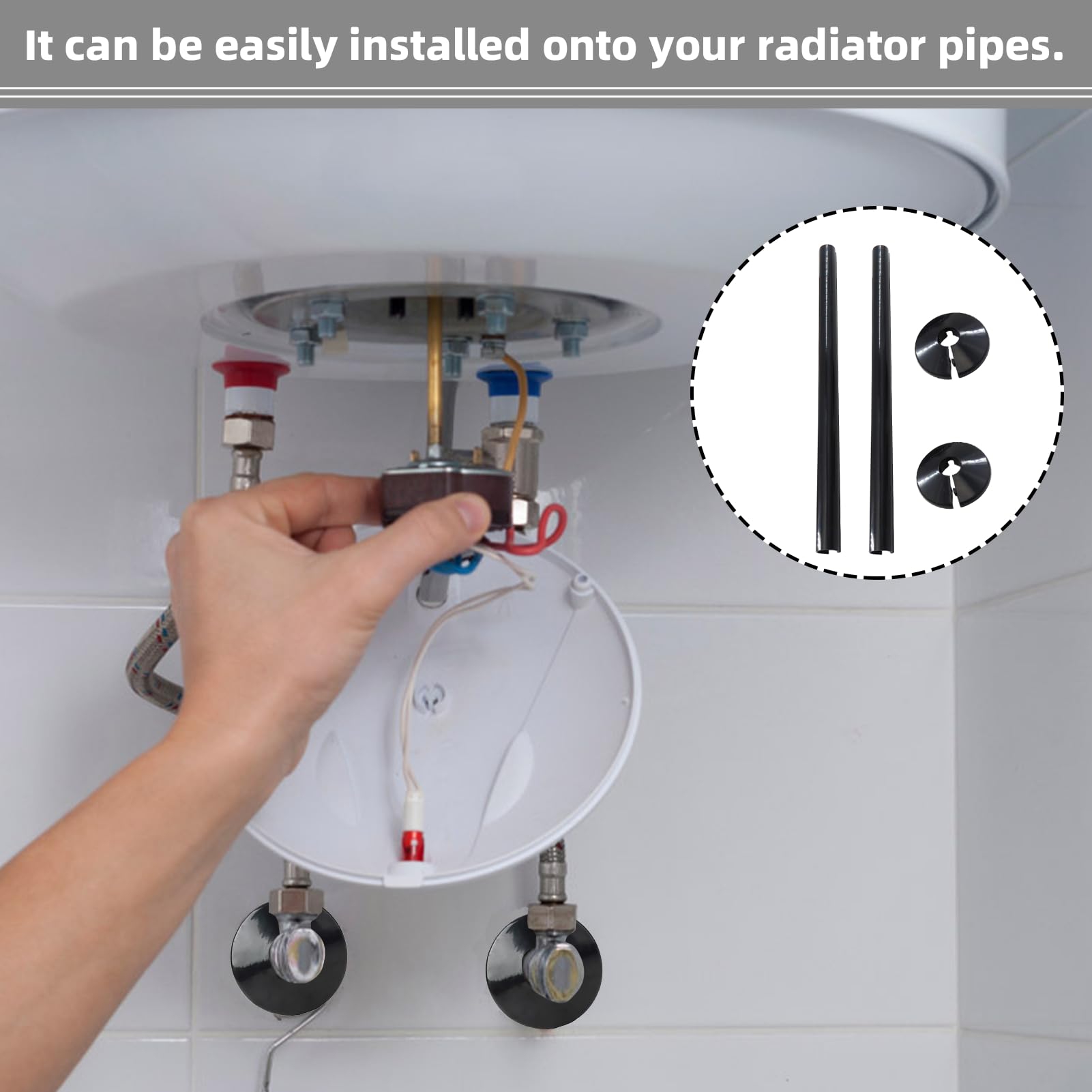 3 Coperture Per Tubi Neri - Decorazione Per Riscaldatori, Valvole, Diametro 15mm, Design Industriale, Facile Installazione - Foto 11