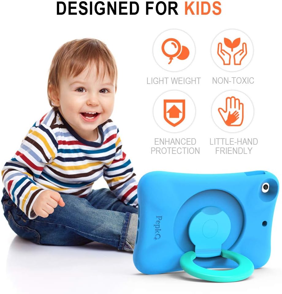 PEPKOO Kids Case for iPad Mini 5 4  Lightweight Flexible Shockproof, Folding Handle Stand, Full Body Rugged Boys Girls Cover for Apple iPad Mini 5th Generation 4th Gen 7.9 inch, Blue Mint