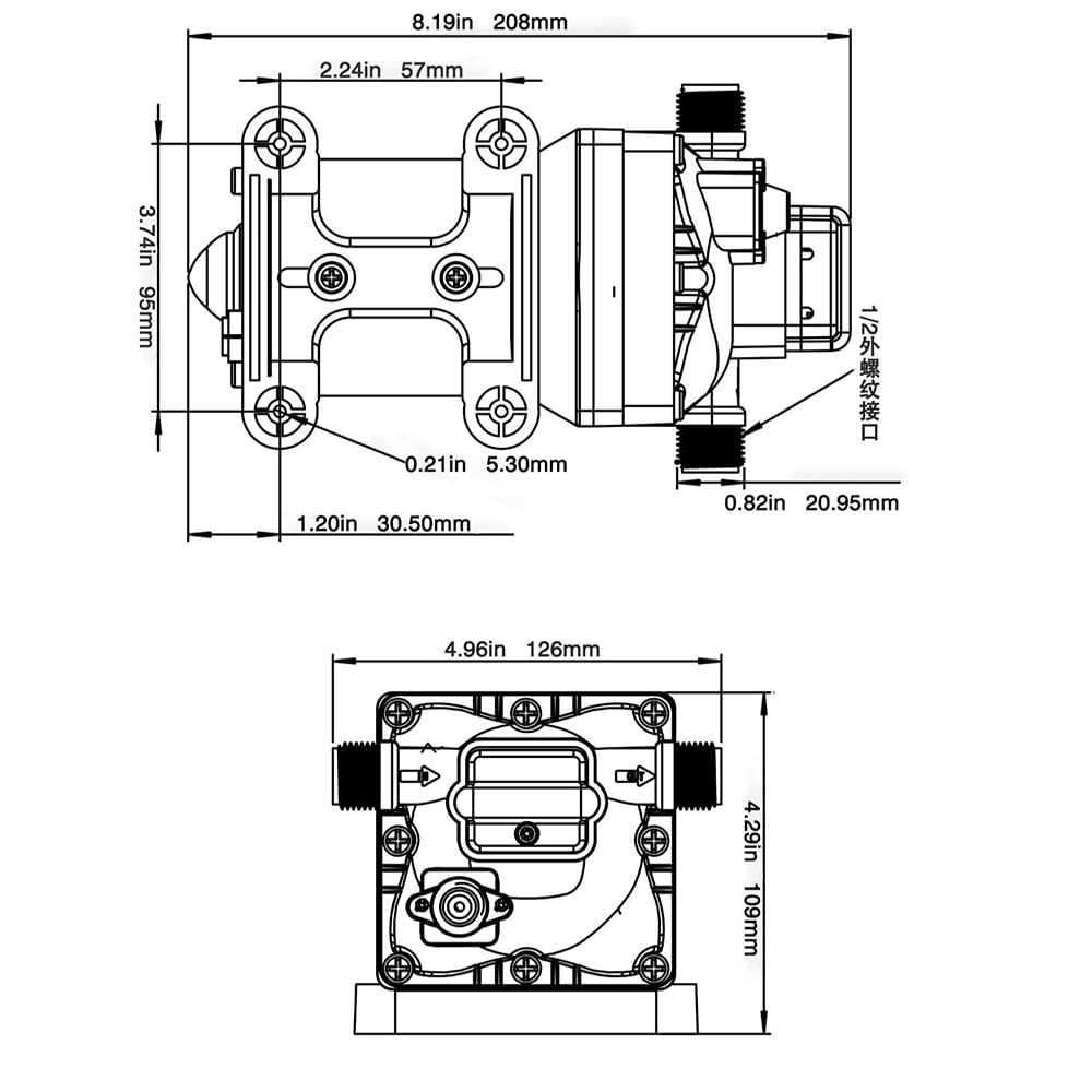 Mikromembranpumpe, elektrische Booster Hochdruck Selbstansaugende Wasserpumpe für Yacht Boot Marine RV Wohnwagen 11,3L/MIN (12V)