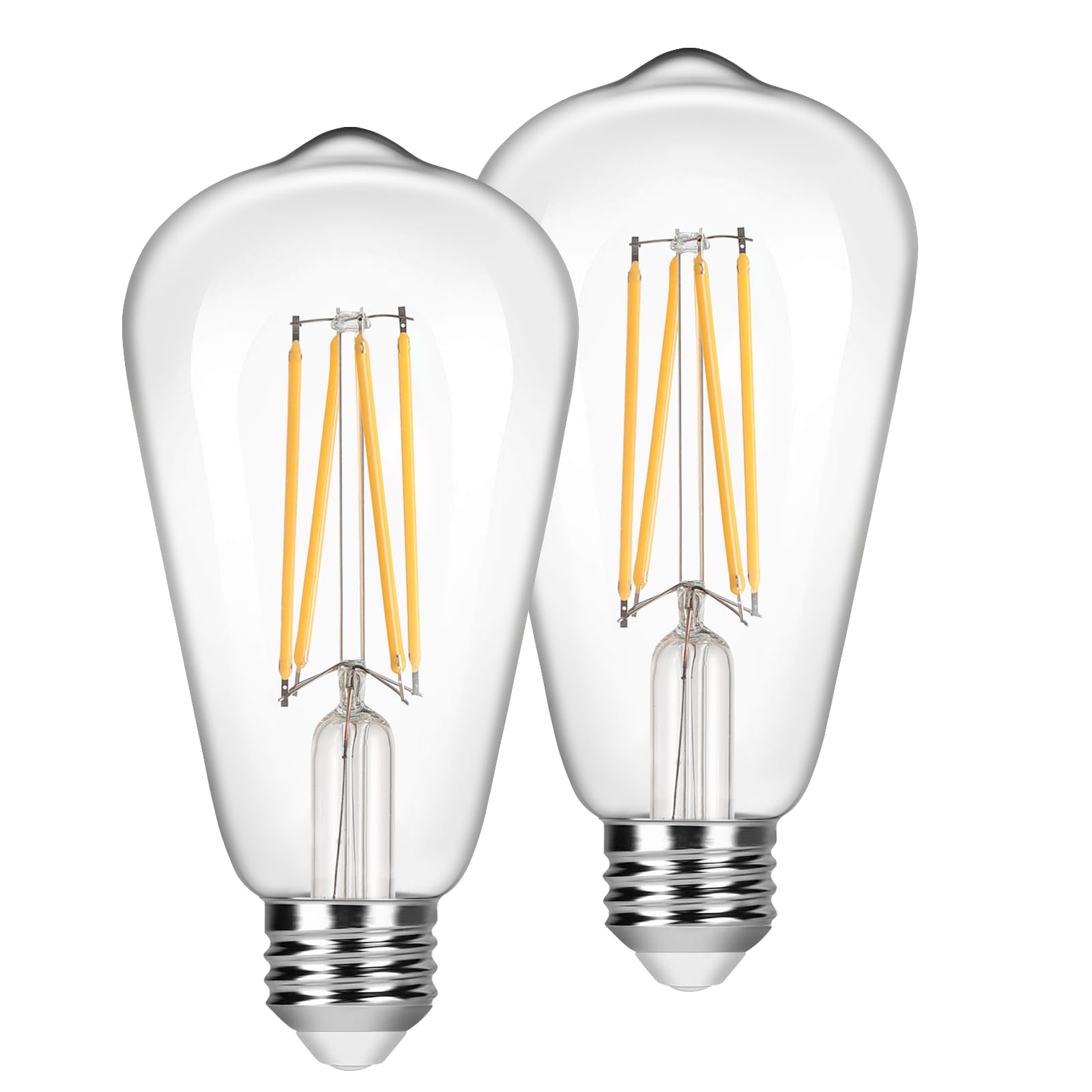 Vintage LED Edison Bulb, 6W E26 Base Light Bulb, 60W Equivalent, 700lumens, 2700Kelvin Warm White, Non-Dimmable LED Filament Bulbs, CRI 90+, Clear Glass, Pack of 2