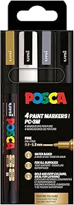 POSCA 186544 - Set de rotuladores POSCA, 4 rotuladores acrílicos PC-3M, rotulador permanente con punta redonda de 0,9-1,3 mm