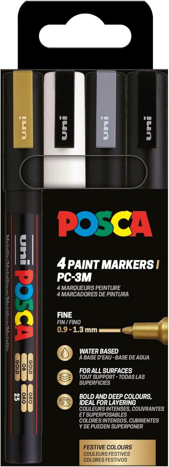 Posca 186544 Set of 4 PC-3M Acrylic Pens Permanent Marker 0.9-1.3mm Round Tip