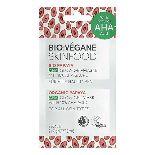 BIOVEGANE SKINFOOD Mascarilla de gel de Papaya AHA con 10% ácido AHA, 2 x 0.2fl oz (paquete de 3 6 máscaras)