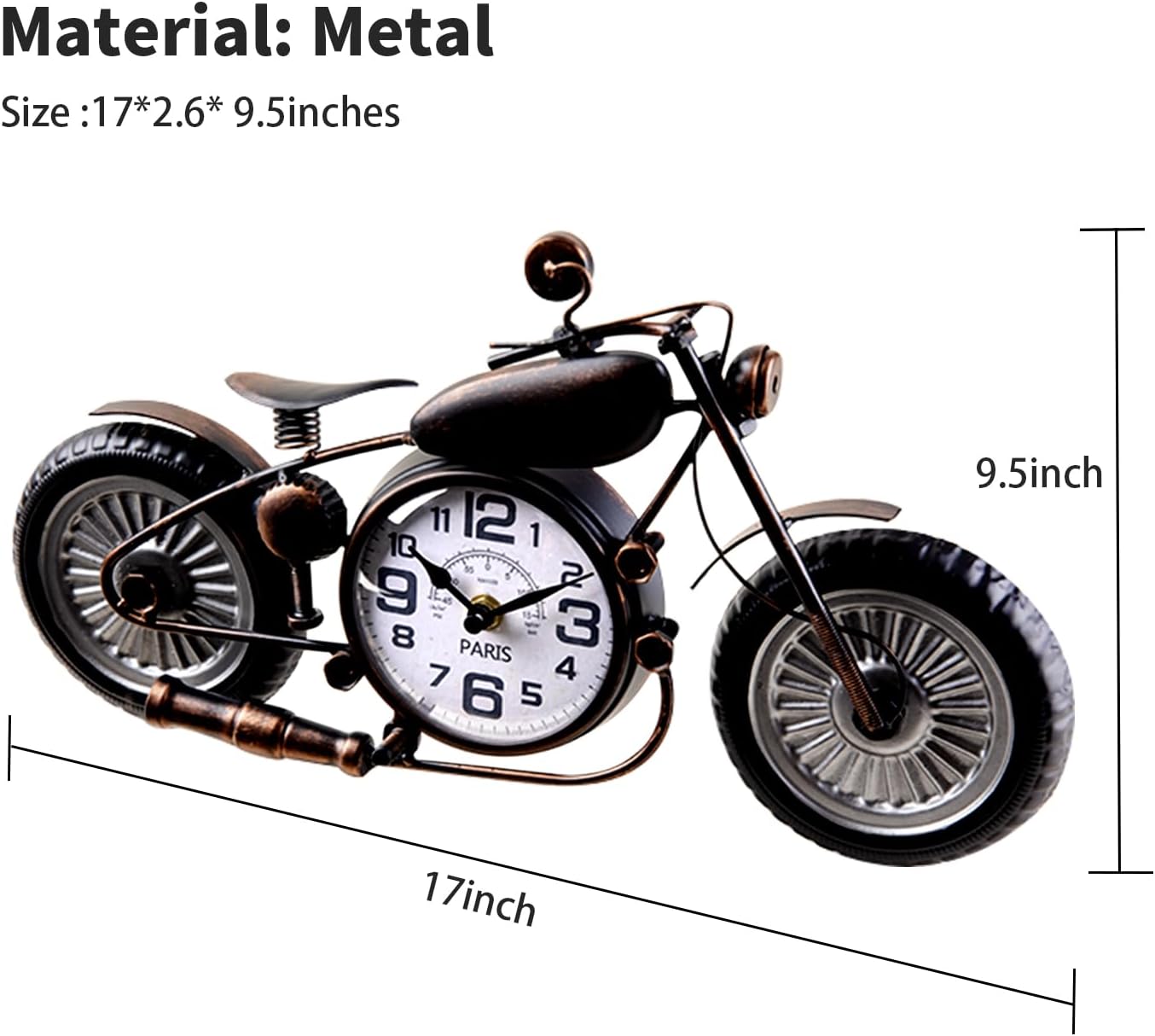 Metal Motorcycle Wall Clock,Vintage Decorative Wall Clocks Battery Operated, Rustic Motorcycle Gift for Fathers Day Dad Him Boyfriend,Silent Clock for Living Room