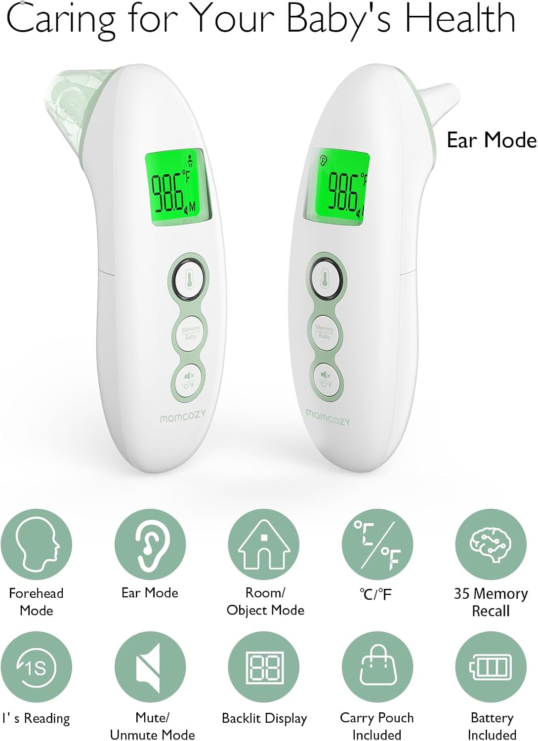 Non-Contact Forehead and Ear Thermometer, Digital Infrared