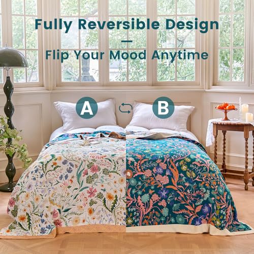 Image of MSGKV Boho Throw Blanket 50 inchx60 inch Cotton Floral Blanket for Couch Bed Decor
