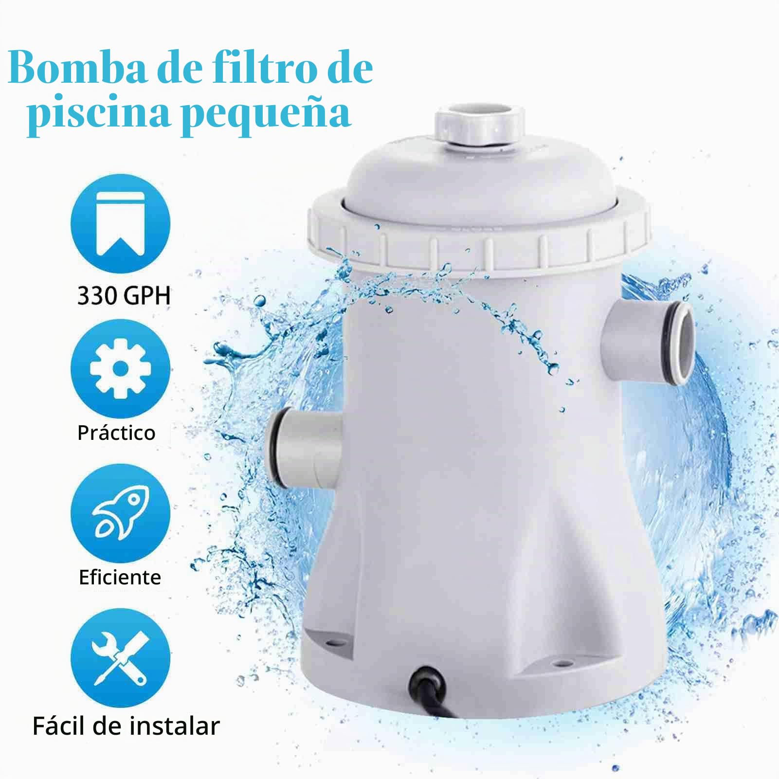 Kavolet Bomba de filtro de piscina de 16 W, 1.250 L/h, bomba de agua eléctrica con 2 cartuchos de filtro de piscina, bomba de piscina sobre el suelo, sistema de filtro de cartucho pequeño