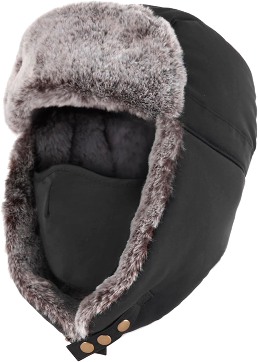 UnigearWinter Trapper Hat for Men Women, Faux Fur Ushanka Trooper Hat for Hunting Skiing with Detachable Face Mask Black