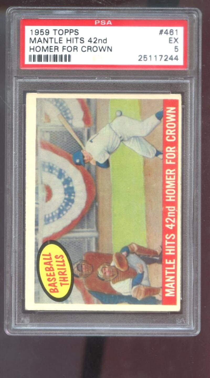 1959 Topps #461 Mickey Mantle Hits 42nd Homer For Crown Thrills PSA 5 Graded Baseball Card MLB New York Yankees
