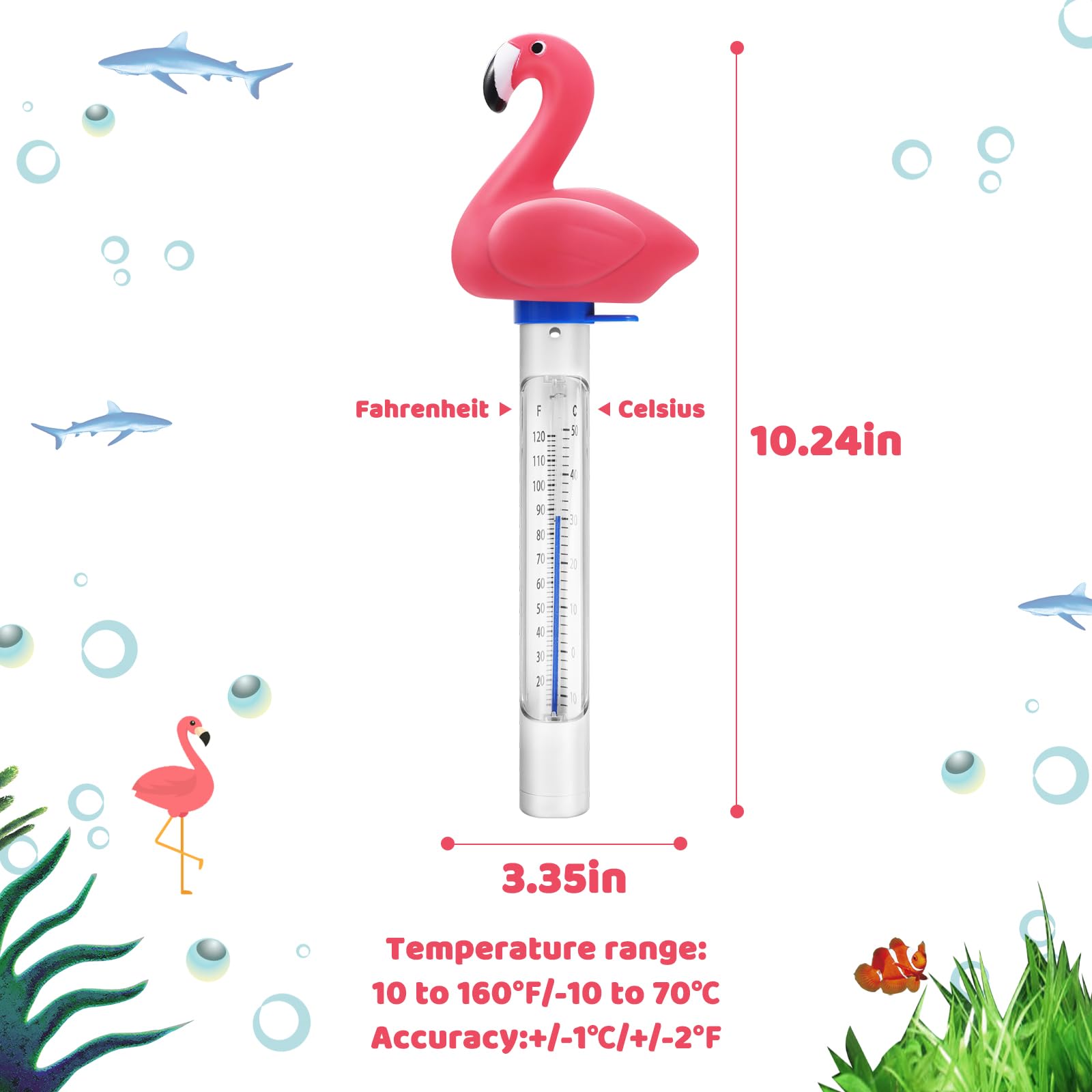 Termometro galleggiante per piscina, termometro per temperatura dell'acqua con cordino, di grandi dimensioni, facile da leggere e resistente agli urti, accessorio per piscina con ghiaccio e vasca