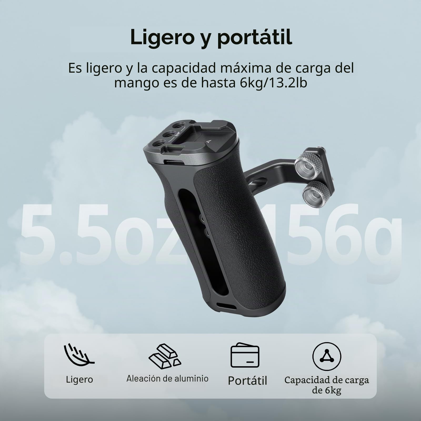 SMALLRIG Mango Lateral Mini con Tornillos de 1/4" -20 para Jaula de Cámara, Ajustable hacia Arriba y hacia Abajo, para Mano Izquierda o Derecha, con Zapata Fría Incorporada y Orificio Roscado - 4756