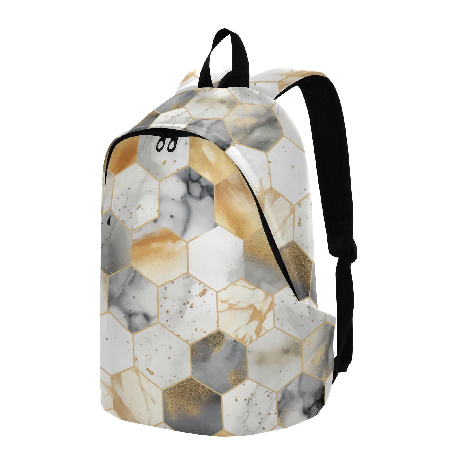 MCHIVER Travel Backpack White Graphic Marble Pattern Casual Daypack Backpacks Lightweight Carry on Bag Water Resistant Hiking Backpack for Men Women