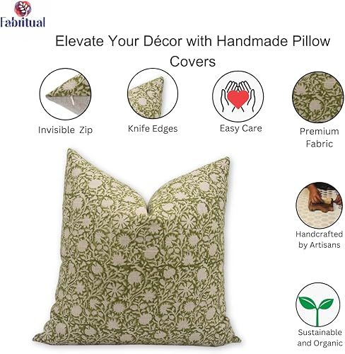 Miniatura 4 de Funda de almohada de lino grueso hecha a mano con estampado de bloques de 16 x 16 pulgadas con cremallera oculta, temporada de otoño, para sofá,